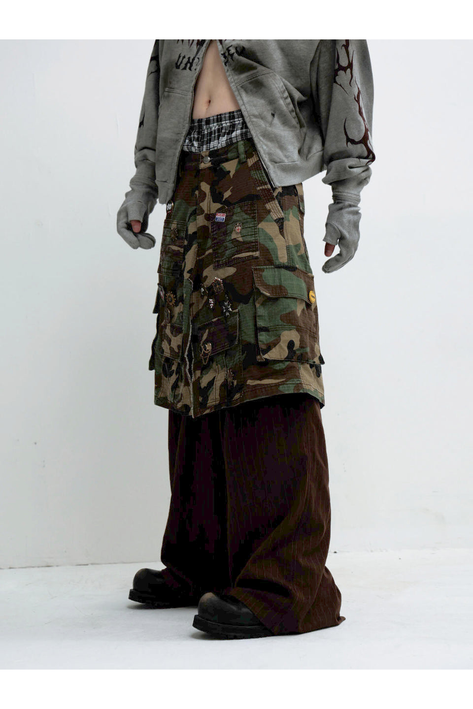 Fake Two Piece Camo Patchwork Cargo Pants