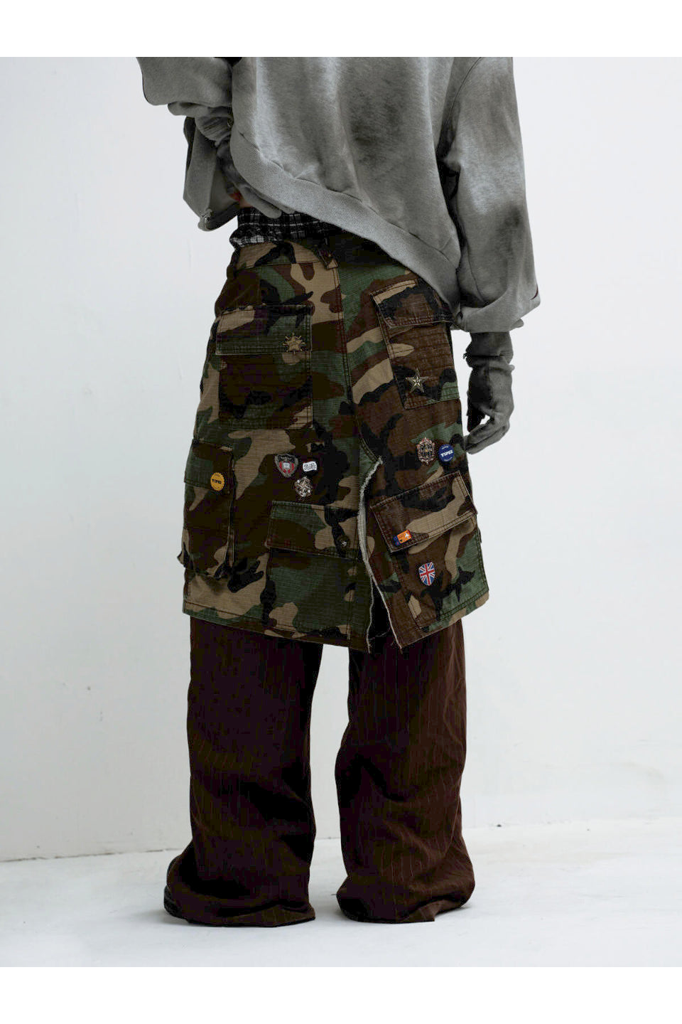 Fake Two Piece Camo Patchwork Cargo Pants