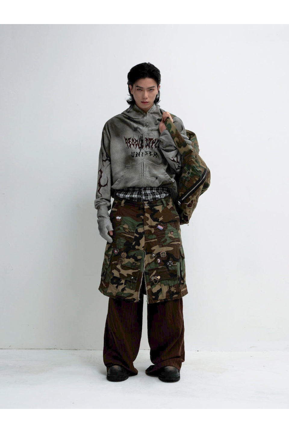 Fake Two Piece Camo Patchwork Cargo Pants