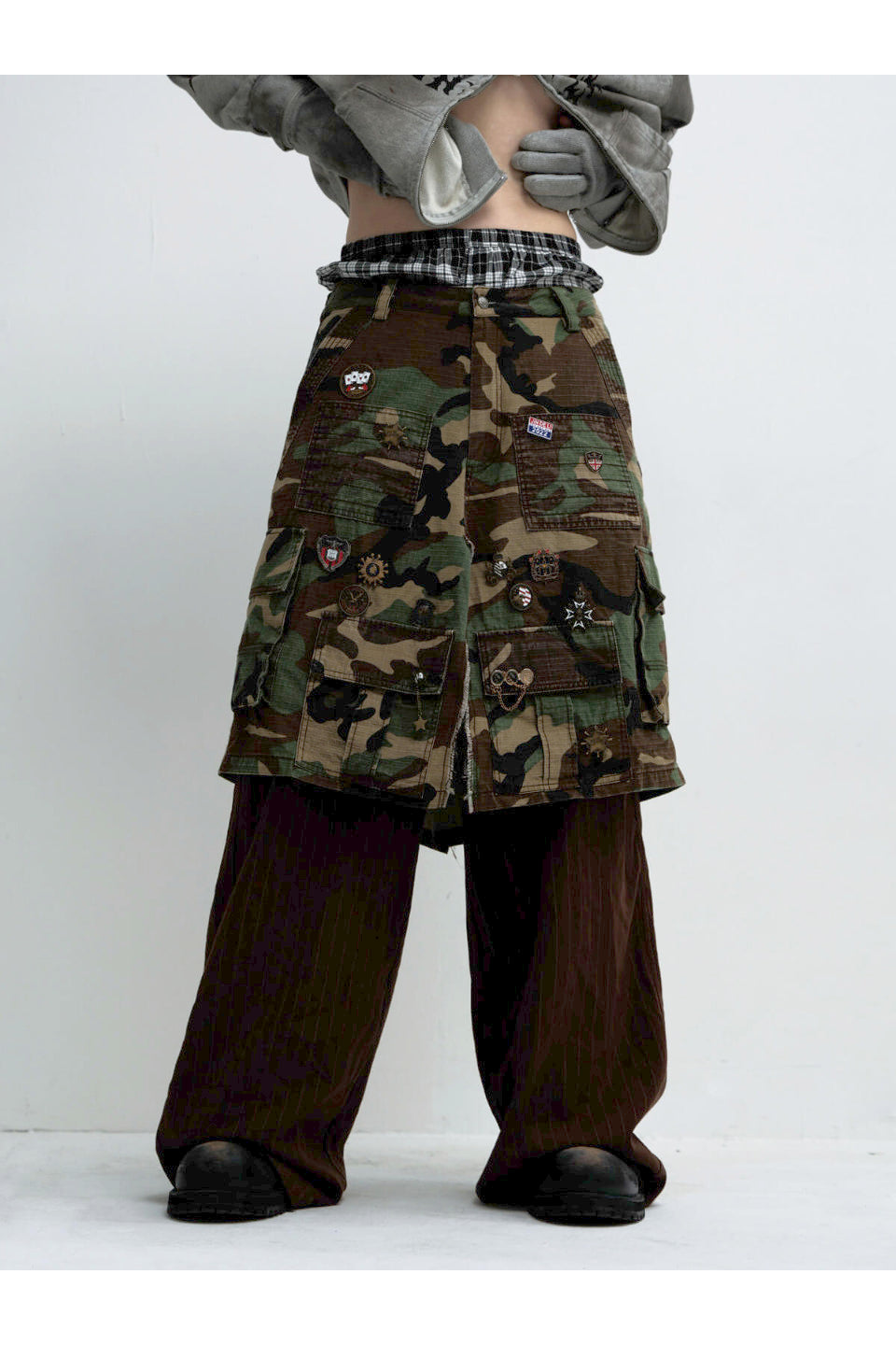 Fake Two Piece Camo Patchwork Cargo Pants