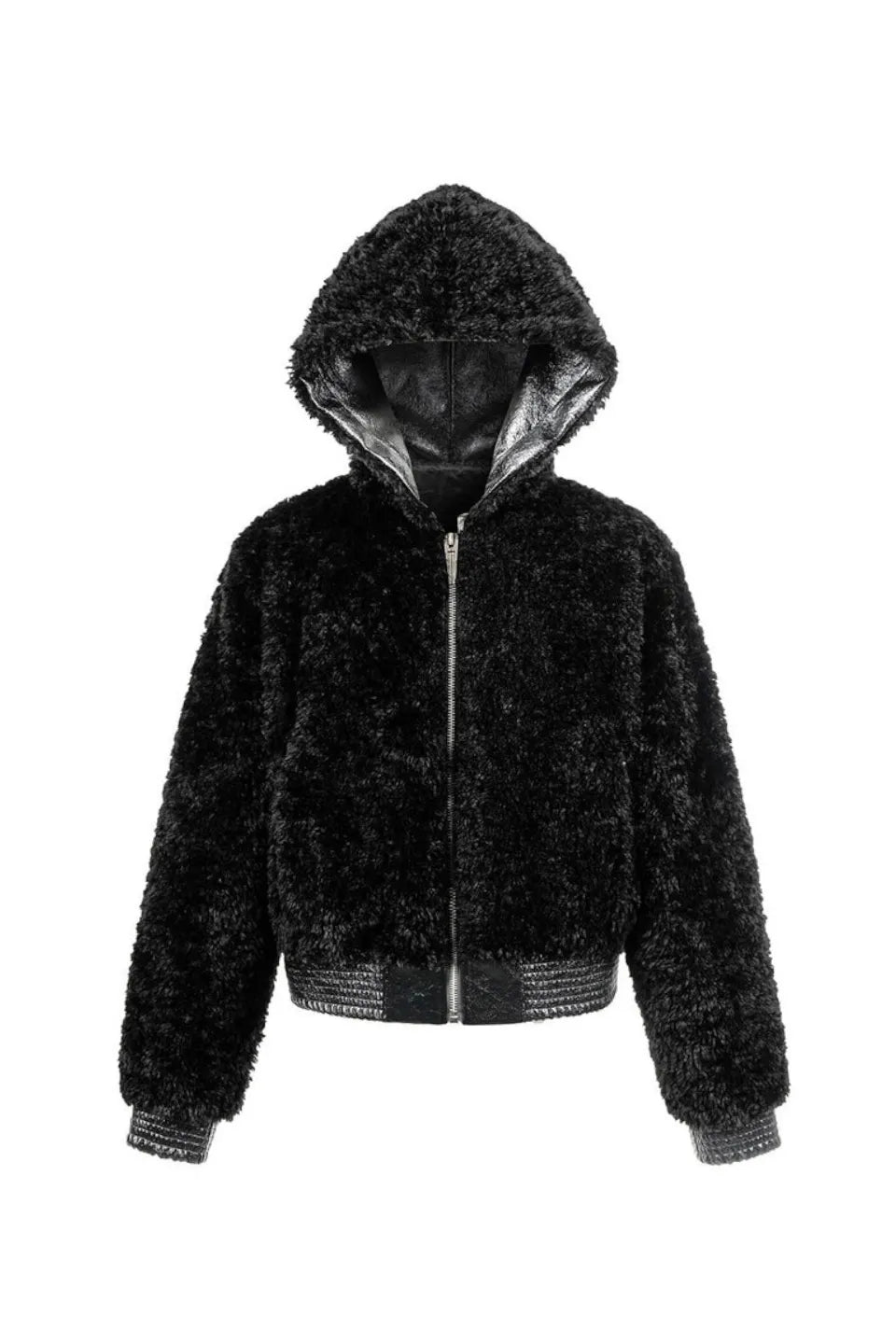 Faux Fur and Leather Hooded Jacket