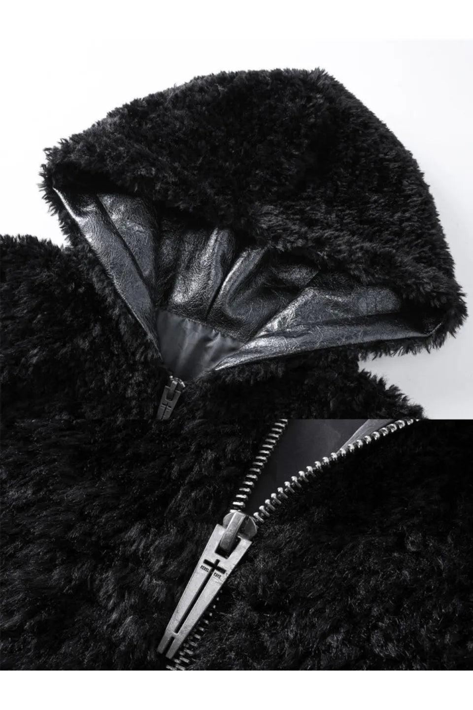 Faux Fur and Leather Hooded Jacket