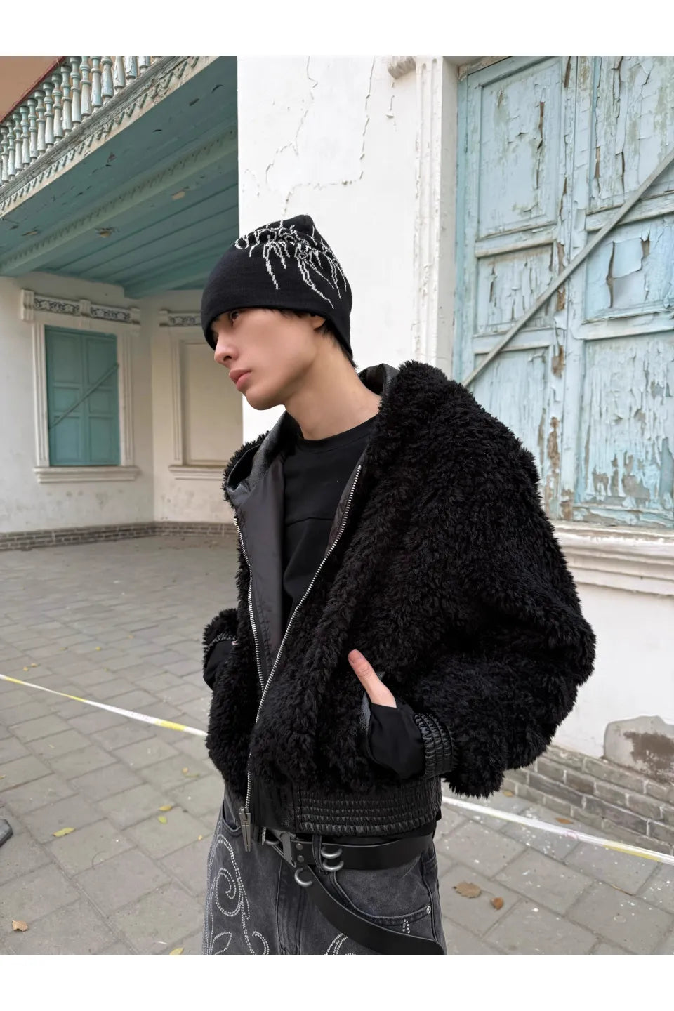 Faux Fur and Leather Hooded Jacket