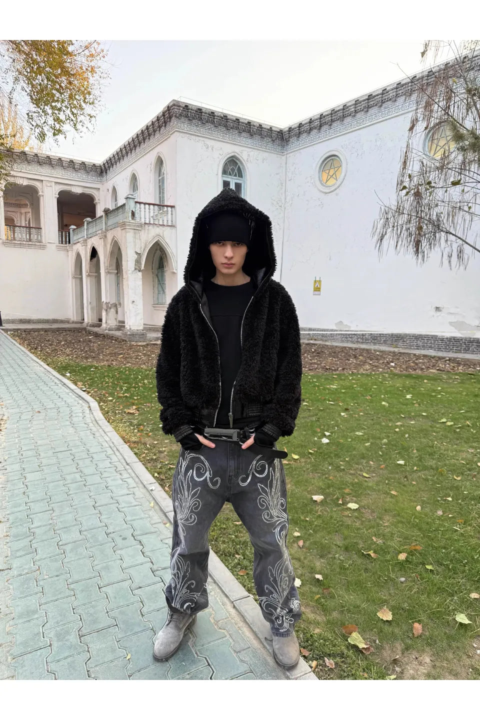 Faux Fur and Leather Hooded Jacket