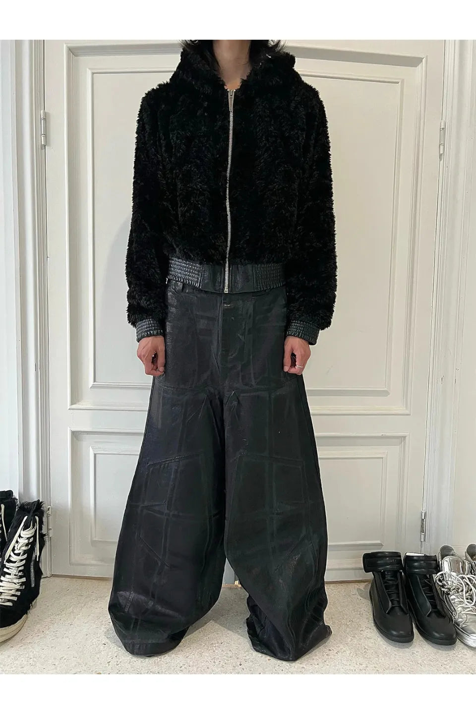 Faux Fur and Leather Hooded Jacket