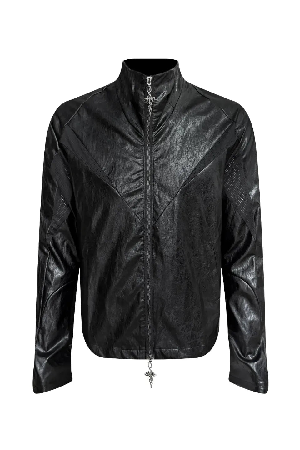 Faux Leather Mesh Panel Jacket
