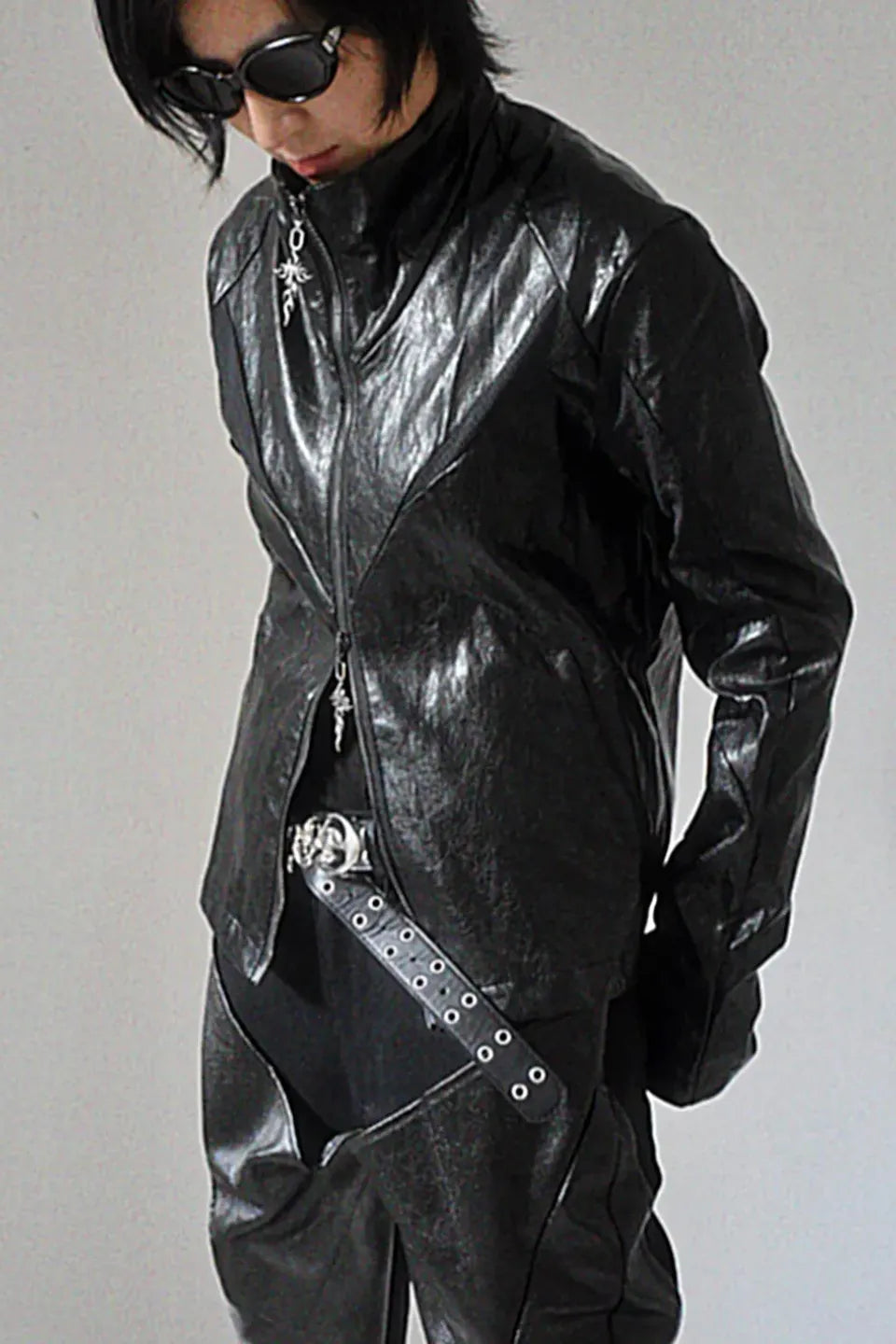 Faux Leather Mesh Panel Jacket