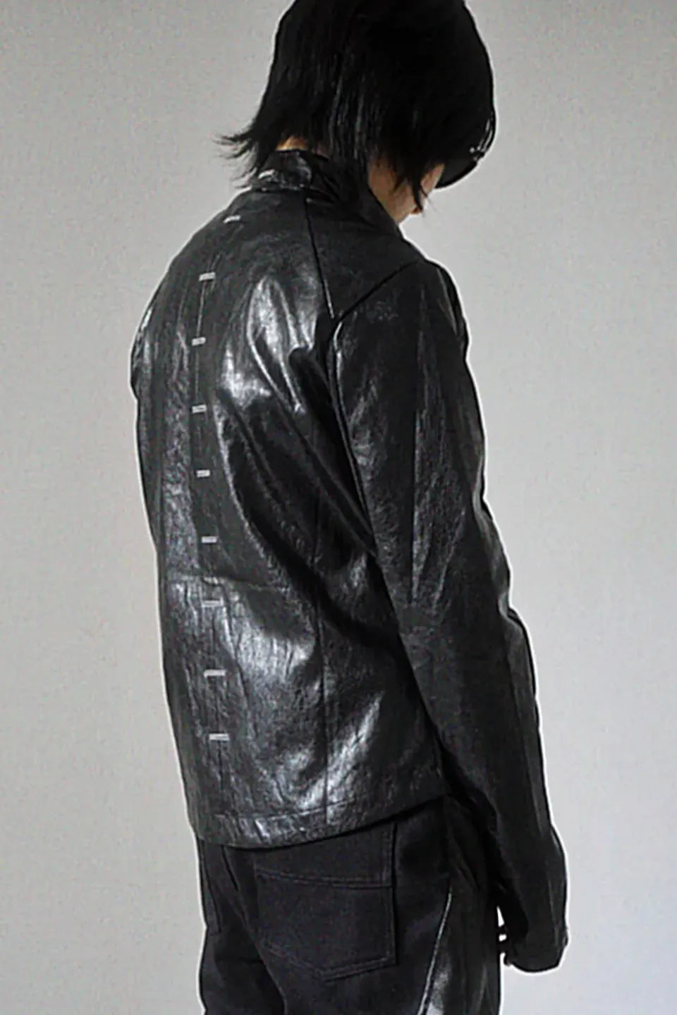 Faux Leather Mesh Panel Jacket