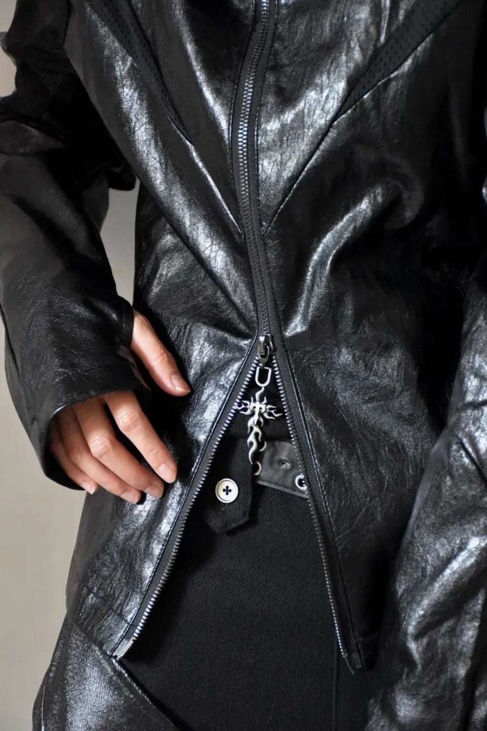 Faux Leather Mesh Panel Jacket