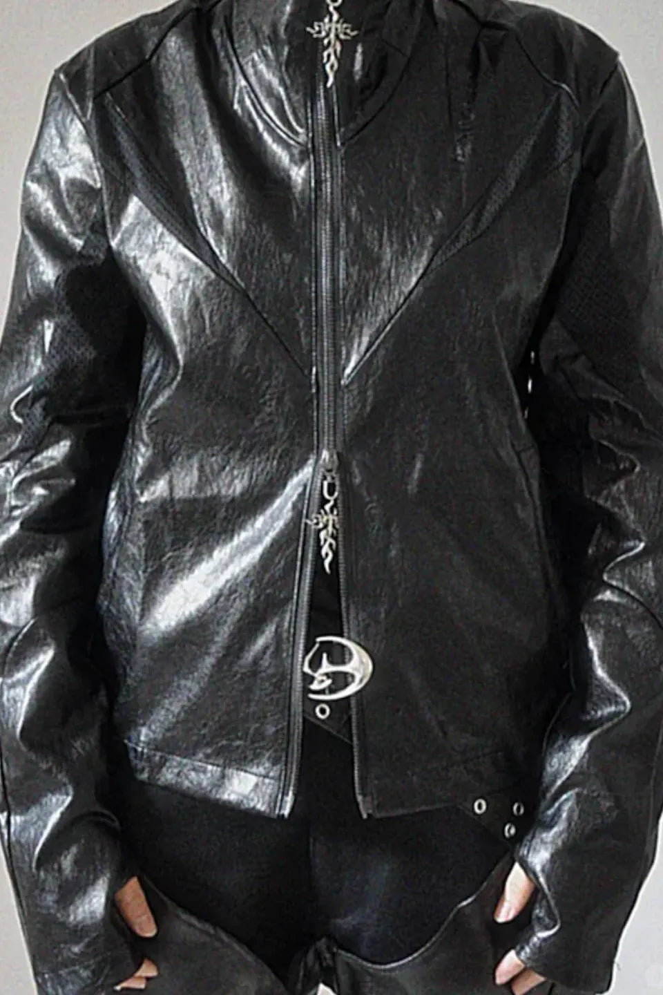 Faux Leather Mesh Panel Jacket