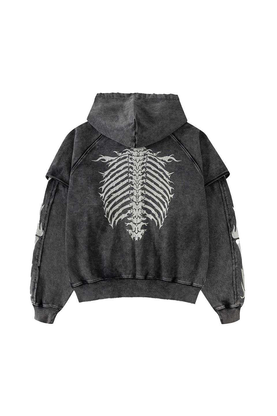 Fire Bones Layered Sleeve Zip Hoodie