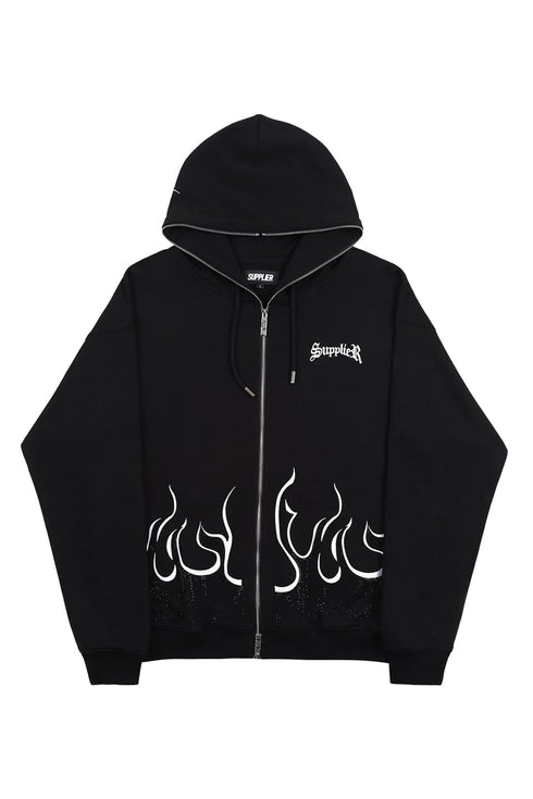 Supplier - Fire Pattern Rhinestone Zip Hoodie サプライヤー