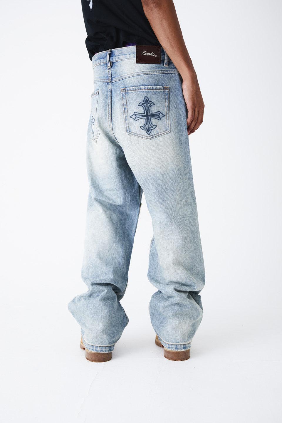 Fleur Cutting Double Knee Denim Pants