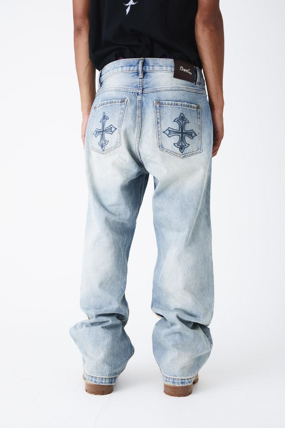 Fleur Cutting Double Knee Denim Pants