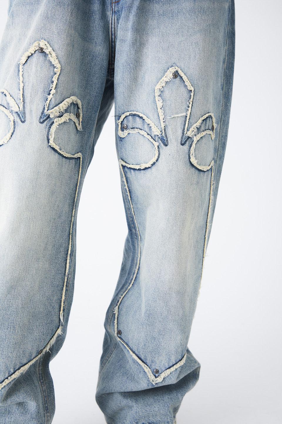 Fleur Cutting Double Knee Denim Pants