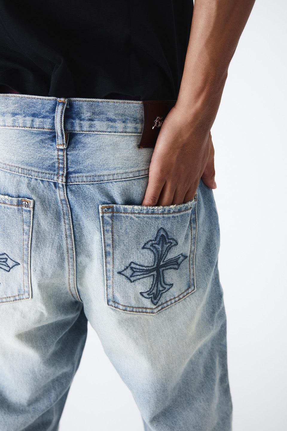 Fleur Cutting Double Knee Denim Pants