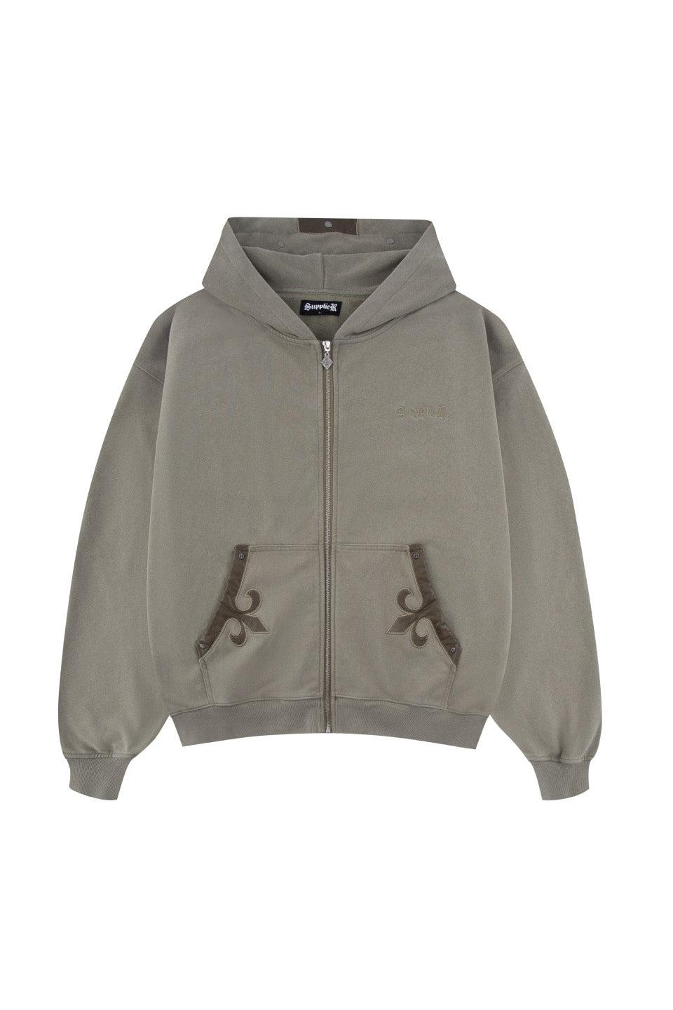 Fleur Leather Patch Zip Hoodie