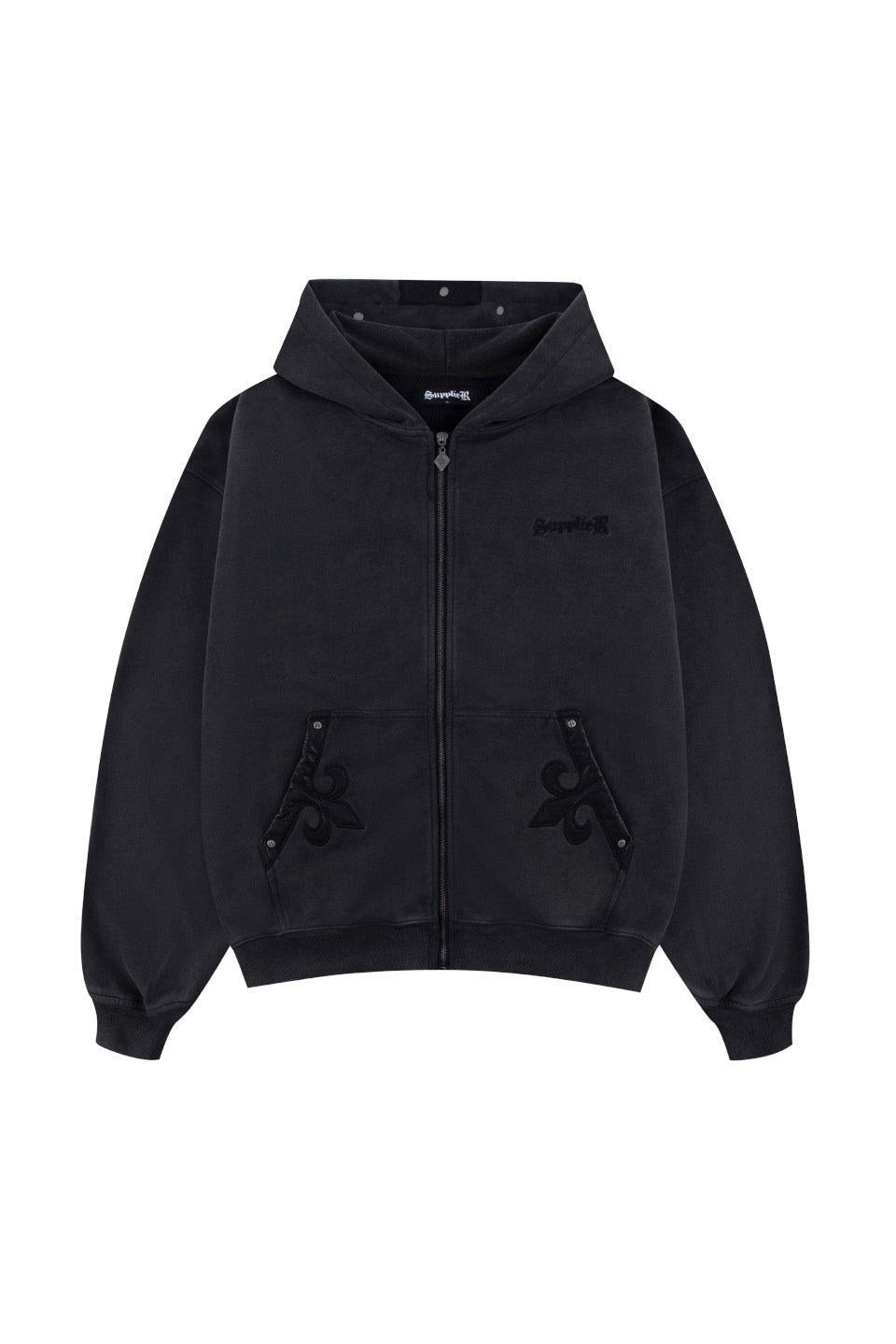 Fleur Leather Patch Zip Hoodie