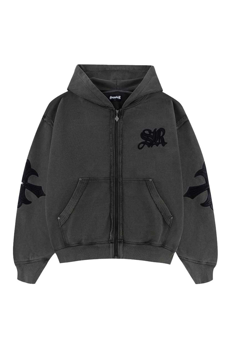 Fleur Leather Patch Zip Hoodie