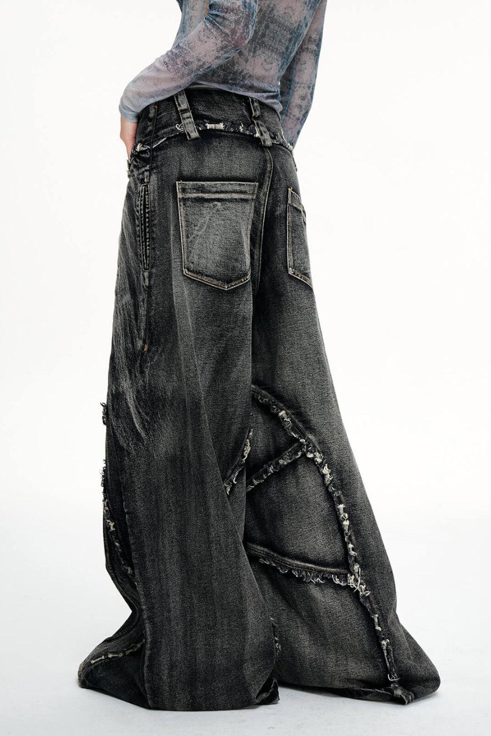 Folded Structure Raw Edges Baggy Jeans
