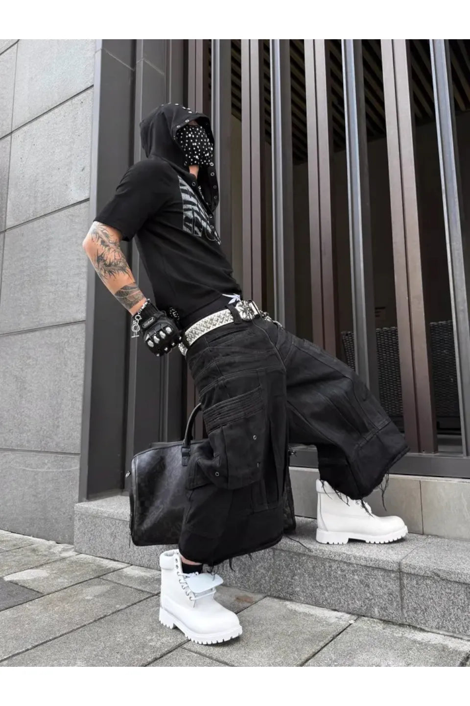 Frayed Hem Metallic Sheen Shorts with Structural Stitching