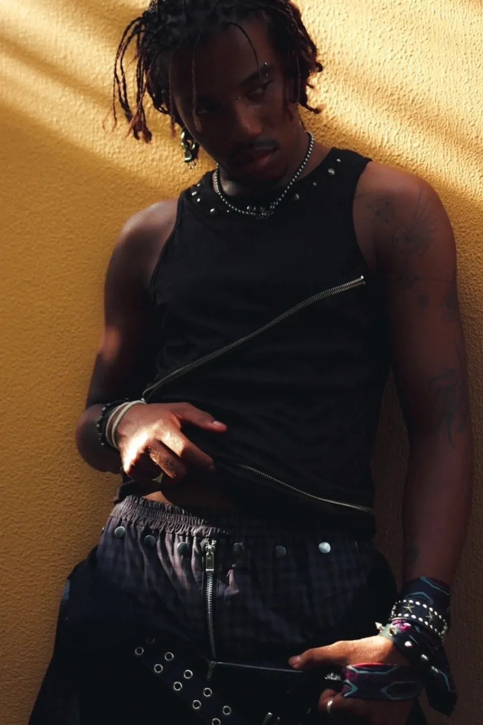 Front Zip Studded Trunks