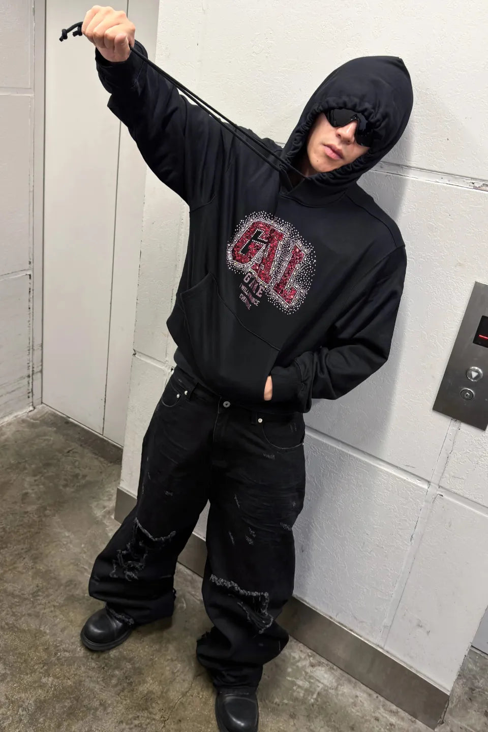 Galgame Rhinestone Graphic Oversized Hoodie