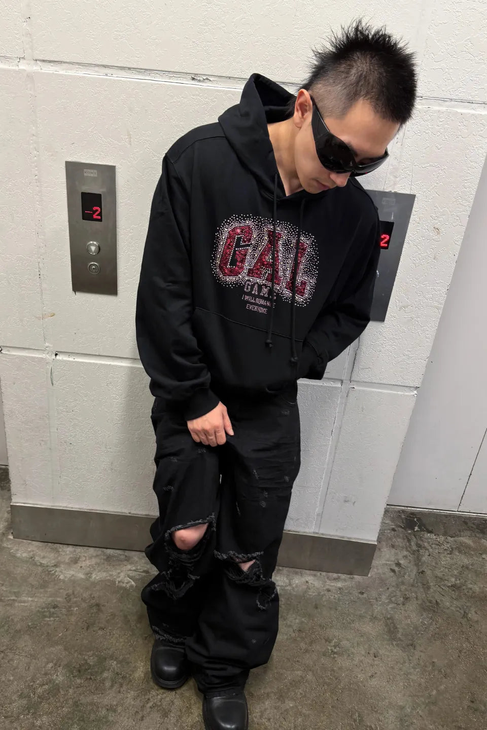 Galgame Rhinestone Graphic Oversized Hoodie