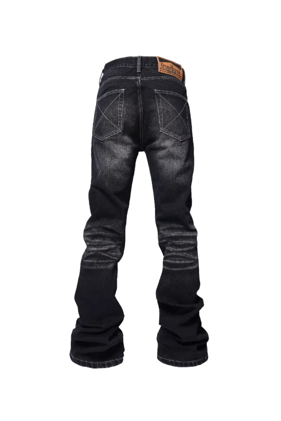 GROUPMAREK Ghost Scratch Washed Black Jeans - 全面に不規則な白いスクラッチ加工が施されたウォッシュブラックデニム背面