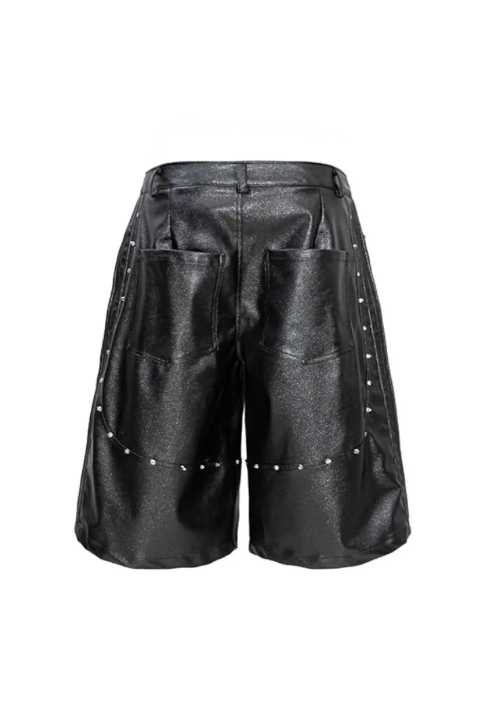 Glittering PU Studded Cropped Pants