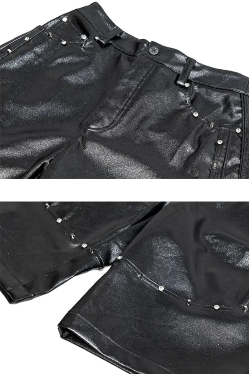 Glittering PU Studded Cropped Pants
