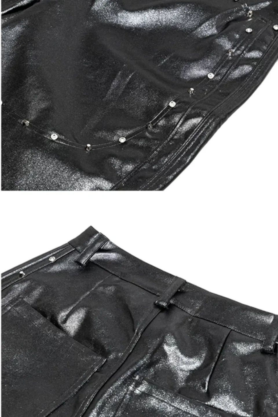 Glittering PU Studded Cropped Pants