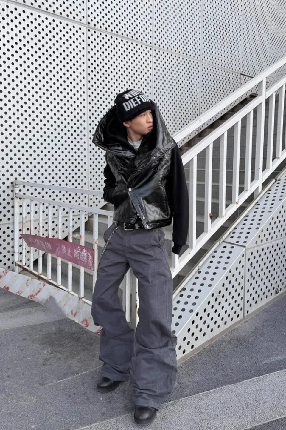 Glossy Stand Up Collar Vest with Zipper and Fur Collar