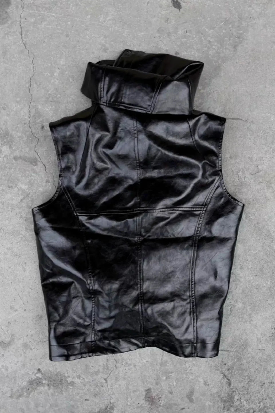 Glossy Stand Up Collar Vest with Zipper and Fur Collar