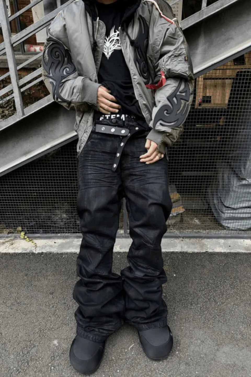 Gothic Metal Waxed Flare Jeans
