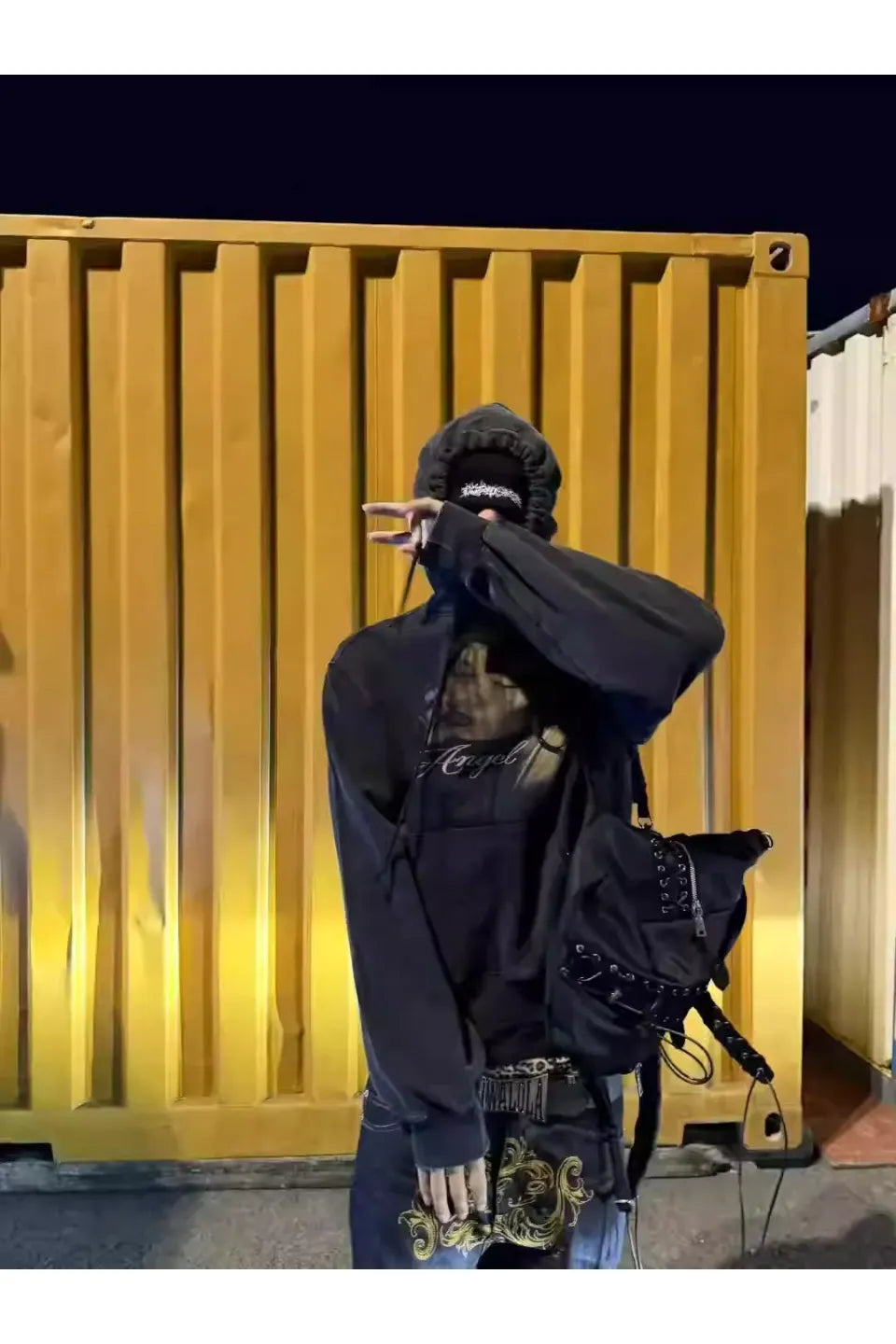 Gothic Sanskrit Embroidered Logo Face Mask Beanie