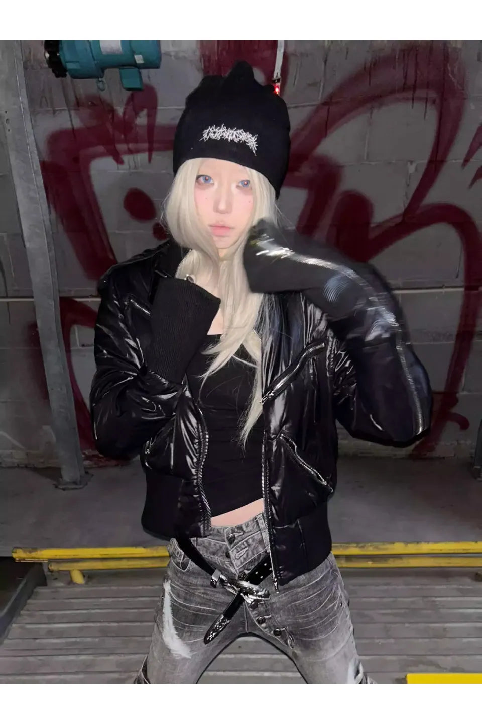 Gothic Sanskrit Embroidered Logo Face Mask Beanie