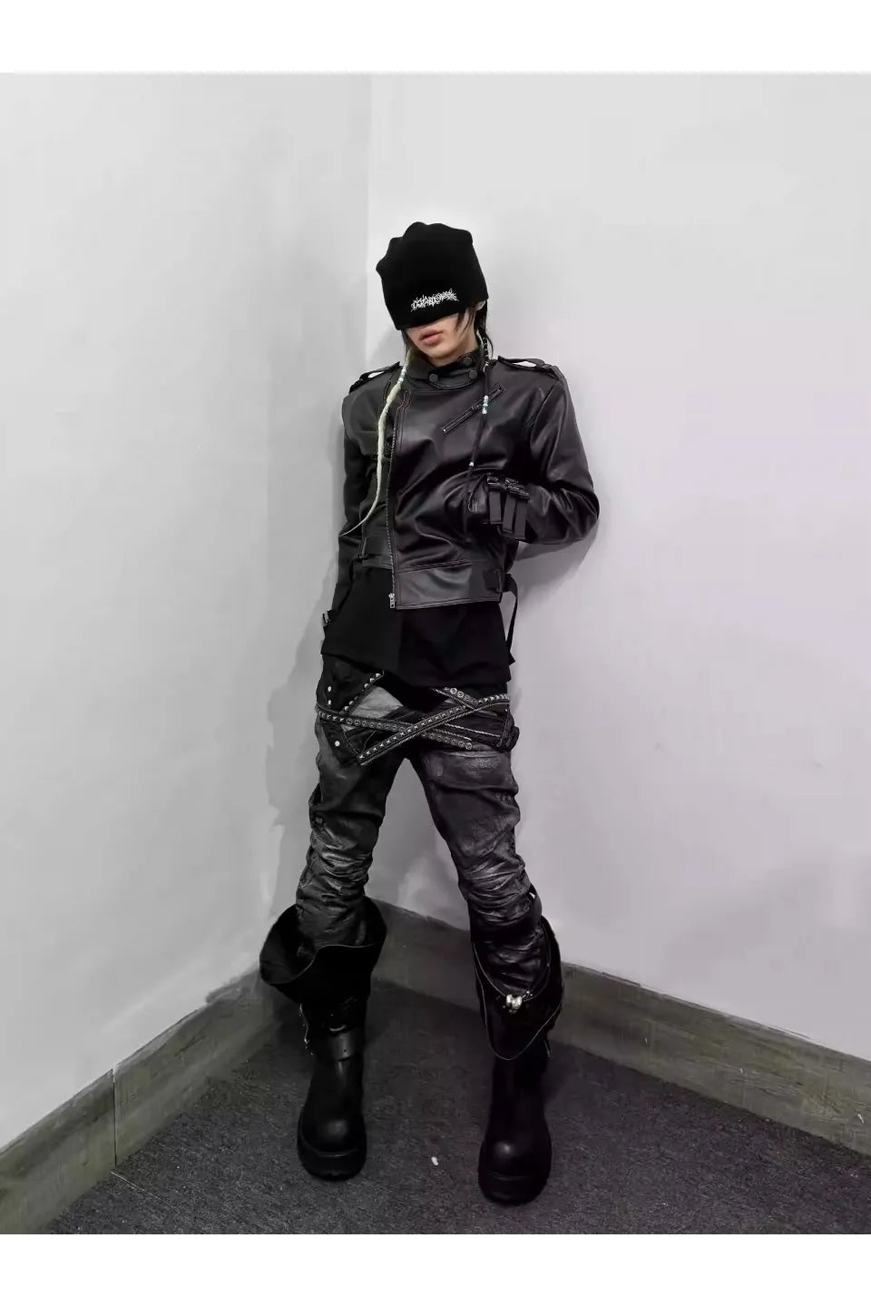 Gothic Sanskrit Embroidered Logo Face Mask Beanie