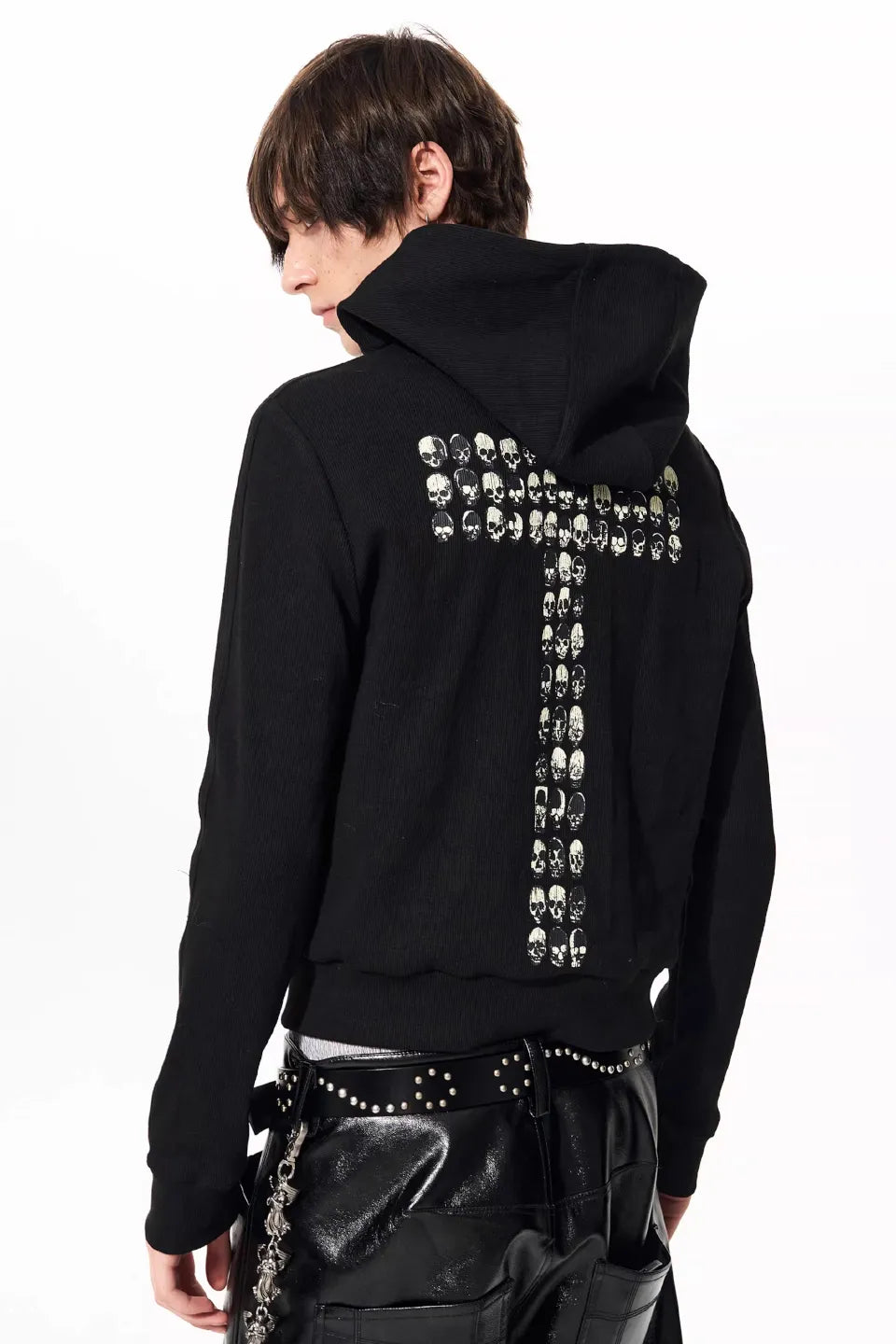 トップス Fourth3ex Skull Cross Embellished Hoodie FOURTH3EX | Gothic Skull Cross Graphic Zip Hoodie