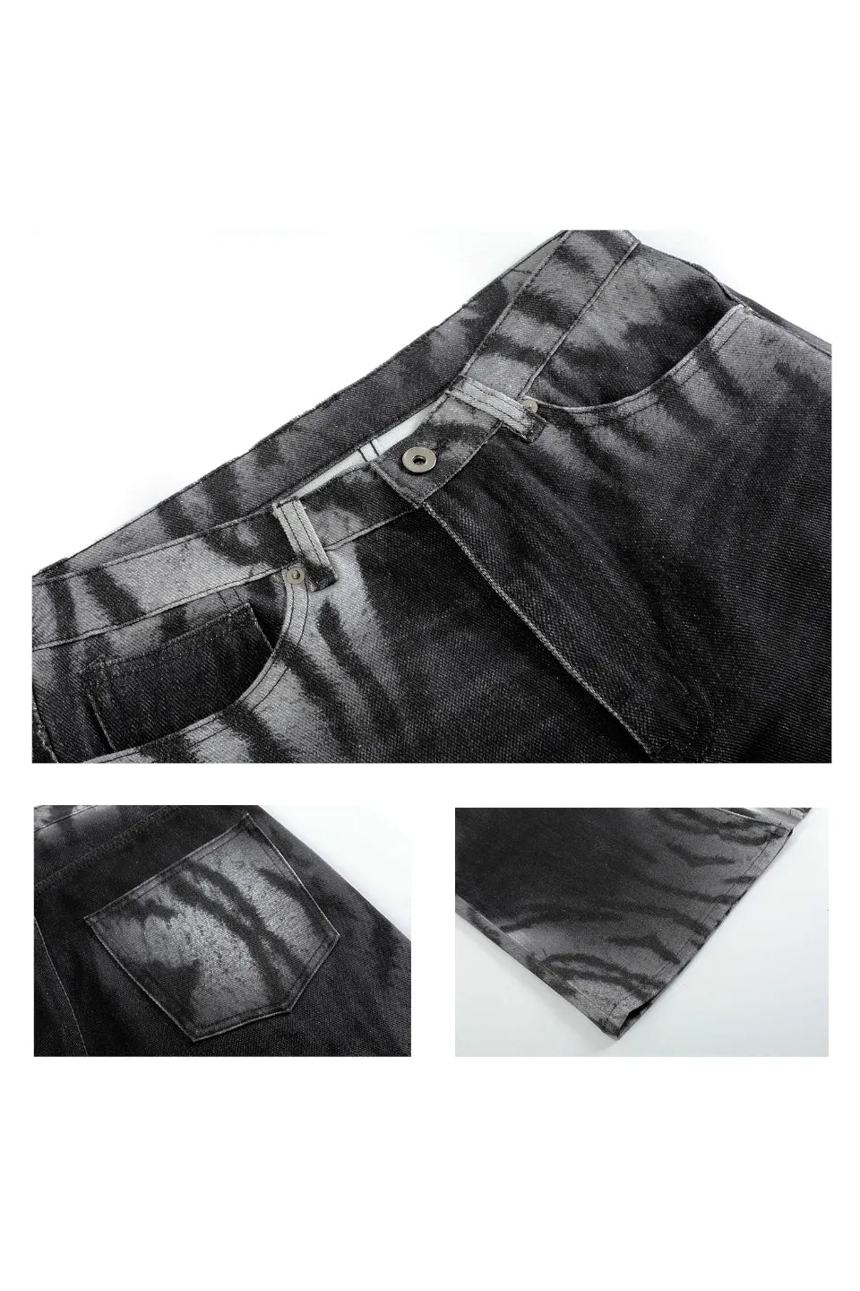 Gradient Tiger Washed Digital Print Wide Leg Bootcut Black and Grey Jeans