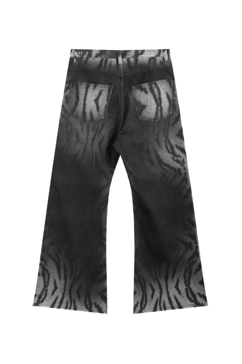 Gradient Tiger Washed Digital Print Wide Leg Bootcut Black and Grey Jeans
