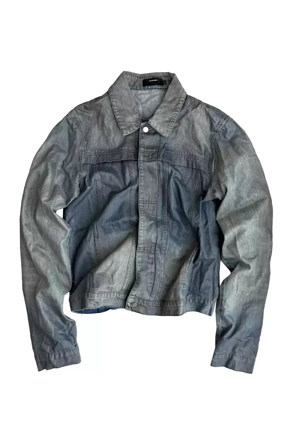 Gradient Coated Whisker Distressed Denim Jacket
