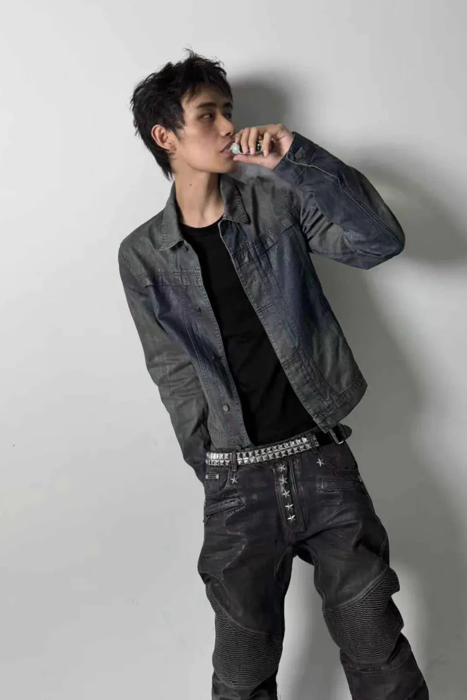 Gradient Coated Whisker Distressed Denim Jacket