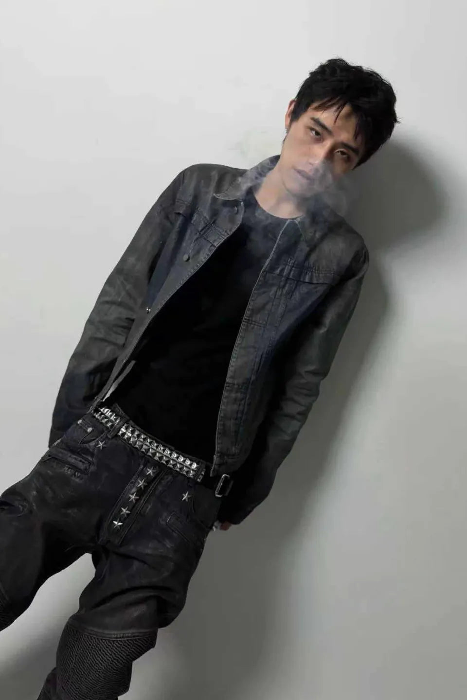 Gradient Coated Whisker Distressed Denim Jacket