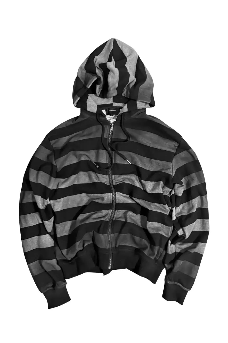 Gradient Striped Dirt Splatter Distressed Zip Hoodie