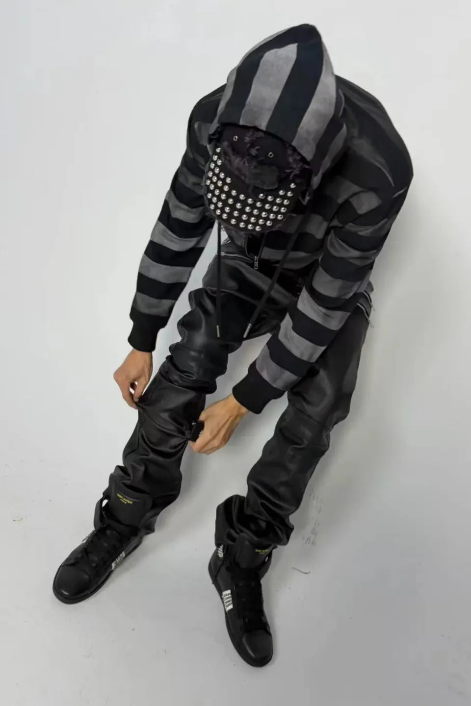 Gradient Striped Dirt Splatter Distressed Zip Hoodie