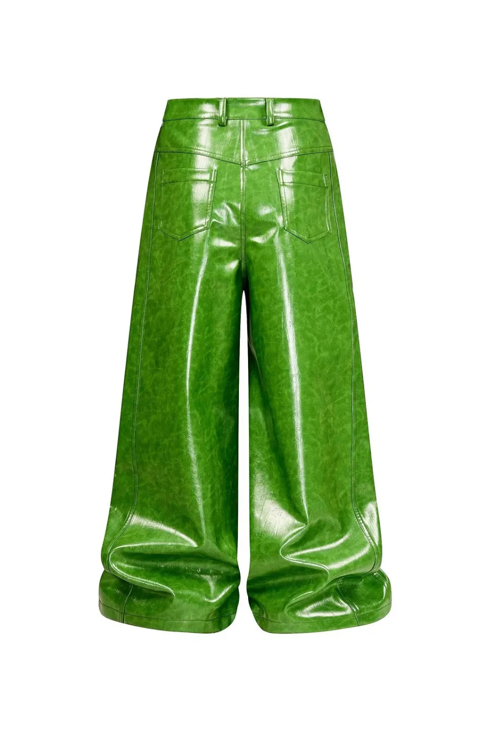 Green Liquid Leather Wide Leg Pants