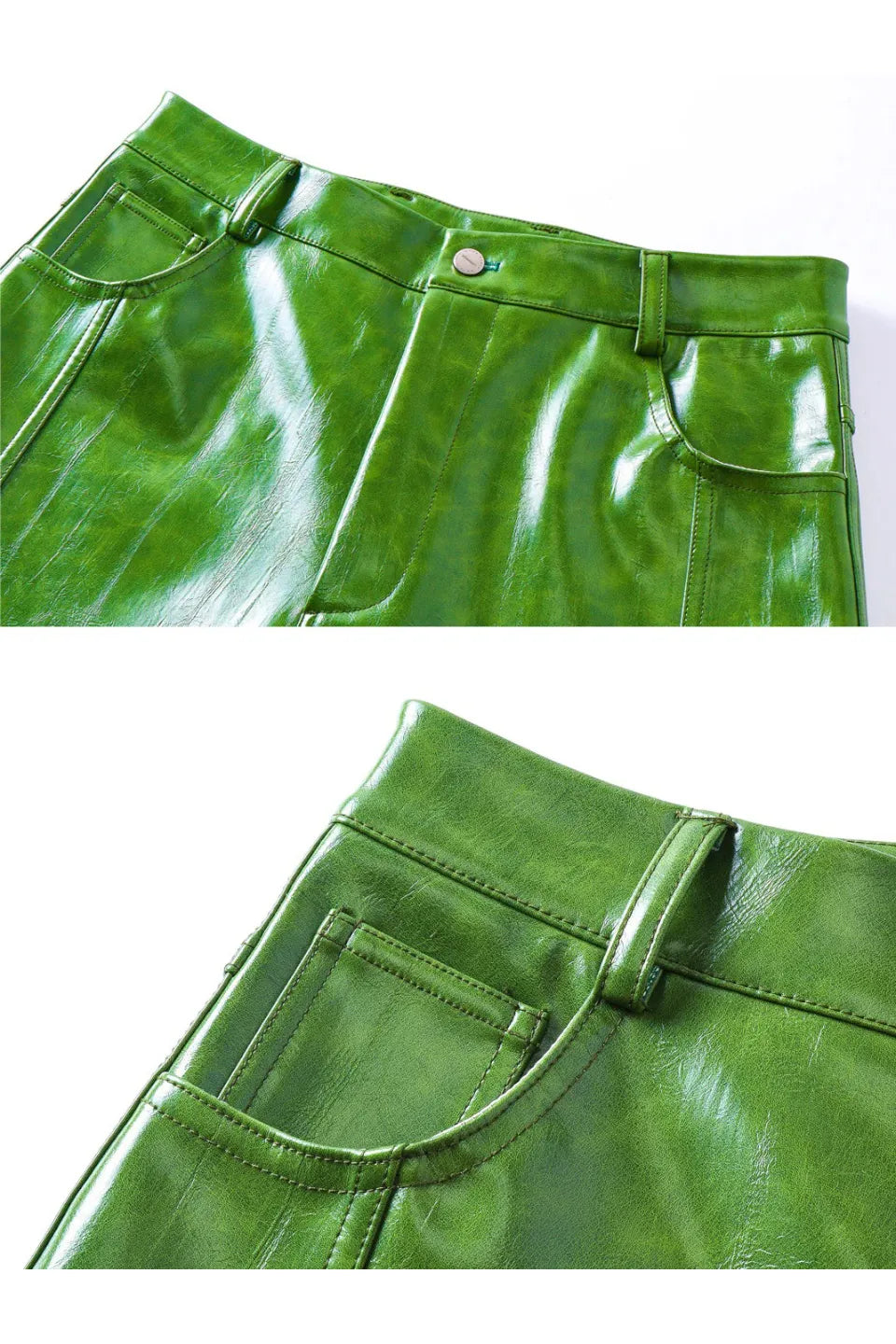 Green Liquid Leather Wide Leg Pants