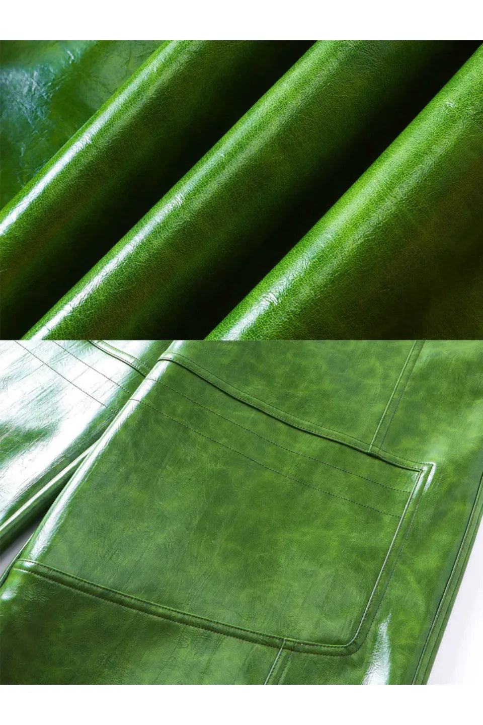 Green Liquid Leather Wide Leg Pants