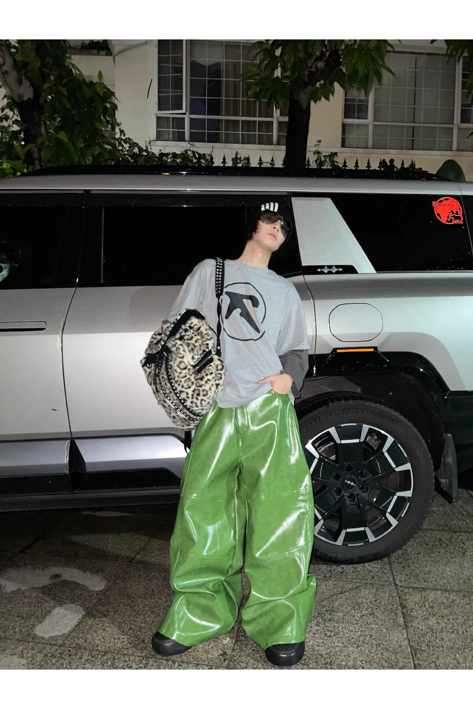 Green Liquid Leather Wide Leg Pants